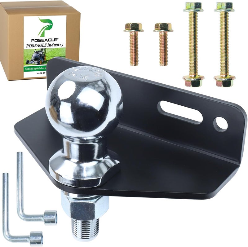 POSEAGLE Universal Heavy Duty Zero Turn Mower Trailer Hitch with Chrome Trailer Hitch Ball, 2,000 lbs, 1-7/8-Inch Diameter, 3/4 x 2-Inch Shank and L Socket Wrench - Image 1